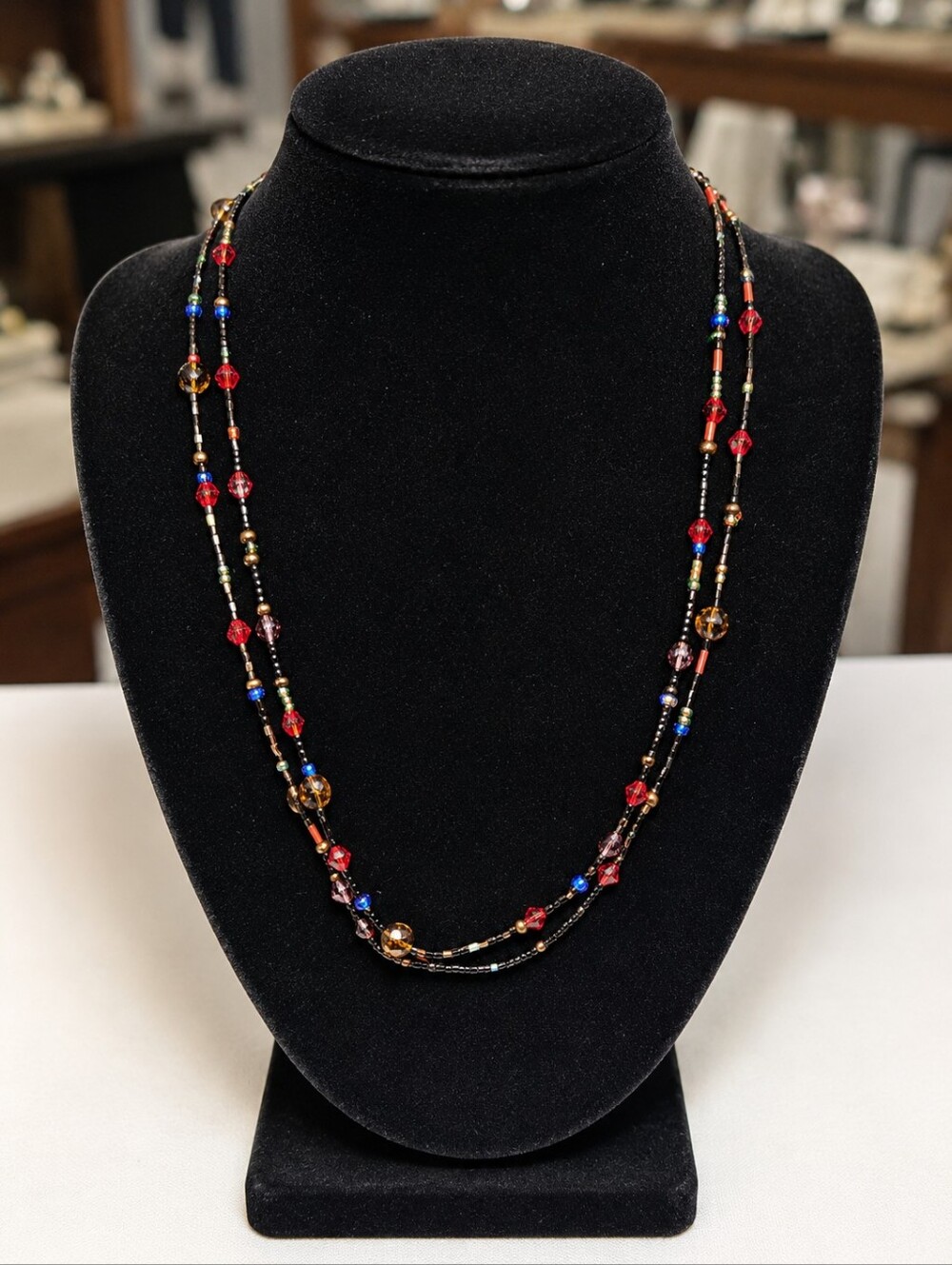Chico's Multicolor Double Strand Beaded Necklace 9" with Extender